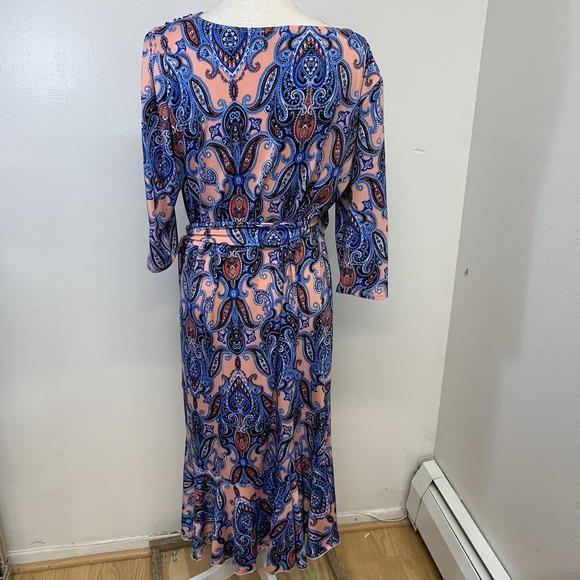 Kiyonna 1 Wrap Dress Paisly Print Asymmetric Midi Ruffle 14 Stretch USA‎  Made - Picture 5 of 9